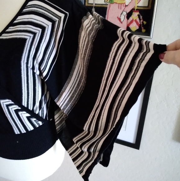 Bebe 90's Black and Silver Silk Bat Wing Sweater - Picture 3 of 5